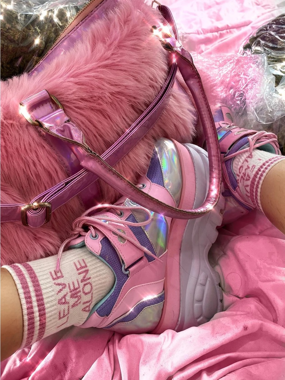 Most Wanted Dolls Kill Fairywalker Platform Sneakers - Holographic